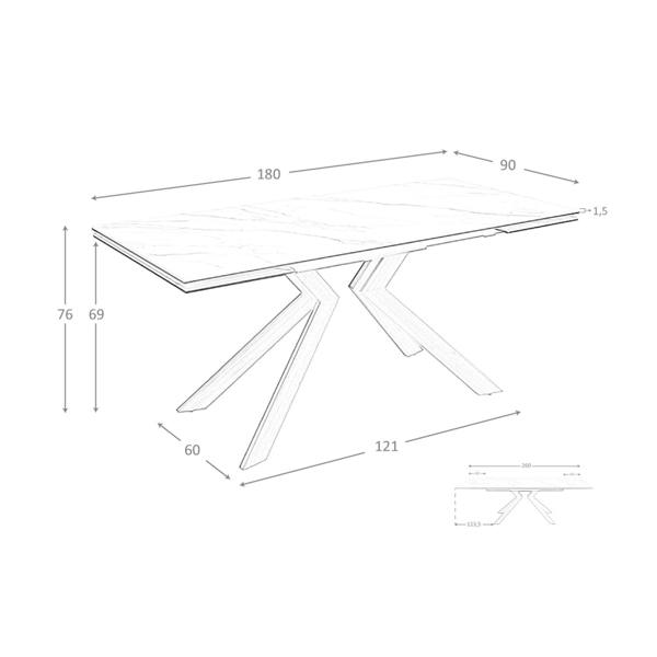 Angel Cerdá Rectangular extending dining table in porcelain marble and walnut effect steel 1120