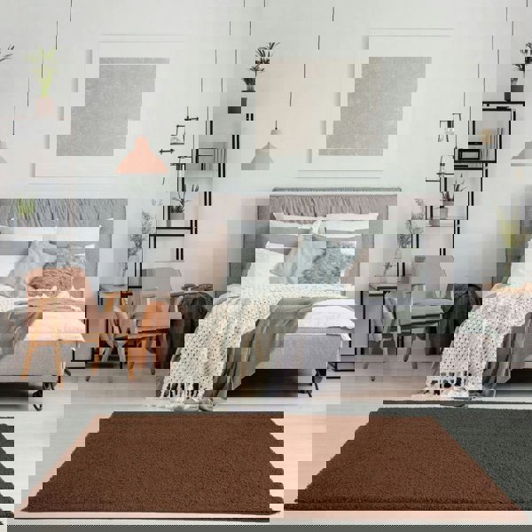 Shaggy Rug Plain Brown non-shedding, high-quality