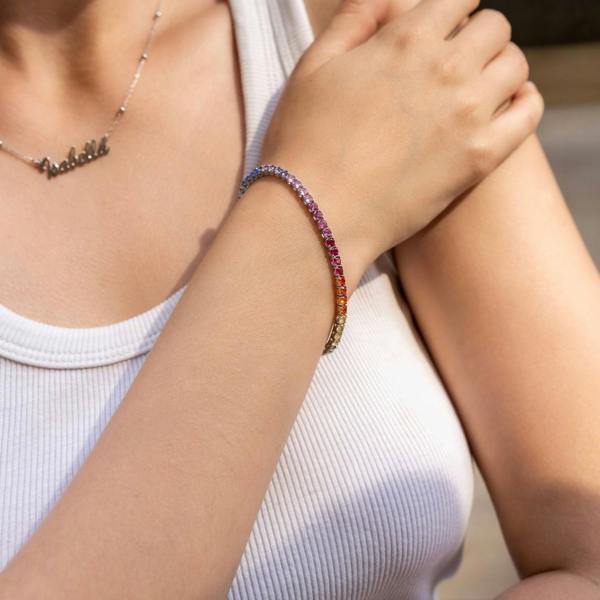 Spero London Sterling Silver Large Rainbow Tennis Bracelet