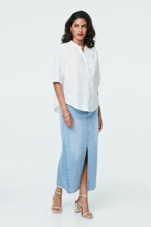 White | Floral Embroidered 1/2 Sleeve Shirt
