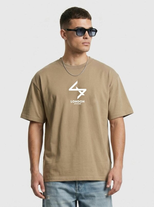 London Attitude Japanese inspired Oversized Heavyweight Cotton T-Shirt - Sand