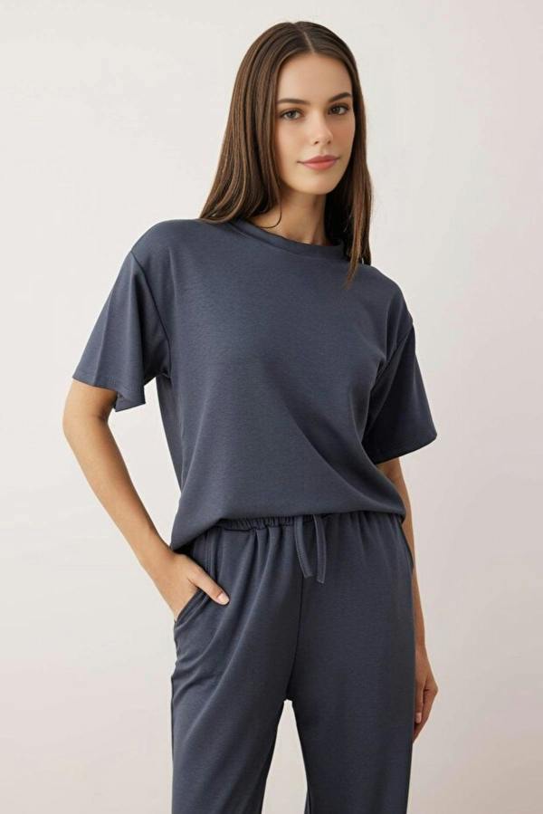 WOVCOR 2-Piece Short Sleeve Crew Neck Relaxed Fit Stretch Knit Top & Pants Set