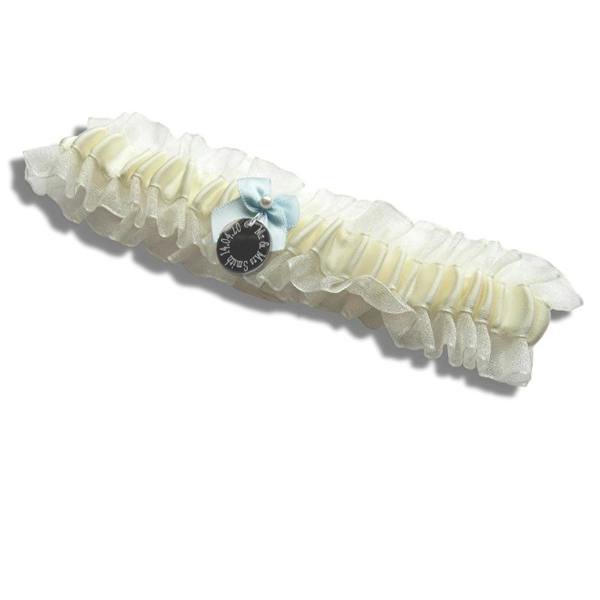 Personalised Wedding Garter UK, Something Blue Bridal Garter with Engraved Charm