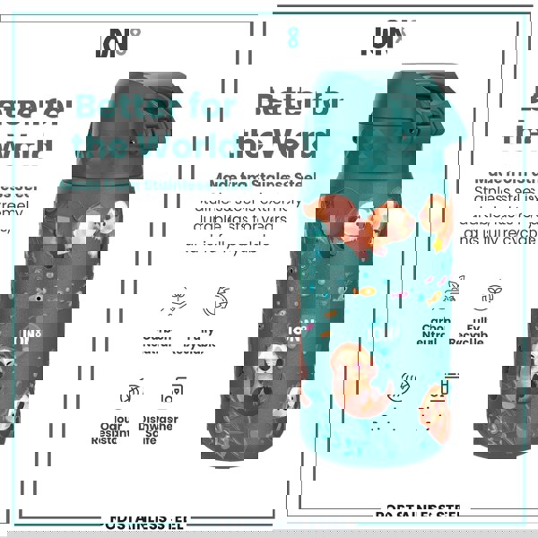 ION8 Leak Proof Kids Water Bottle, Stainless Steel, Otters, 400ml (13oz)