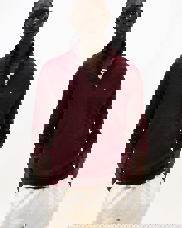 Tommy Hilfiger Essential Cotton 1/4 Zip Mock Mens Sweatshirt - Deep Burgundy