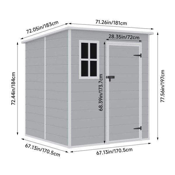 6 x 6FT Durable PP Storage Shed with Pent Roof, Window, and Vent (Ver.2) Living and Home