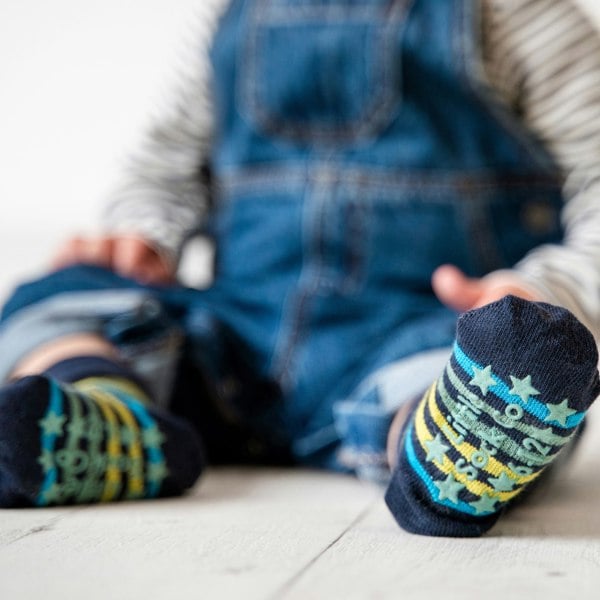 Little Sock Co. Non-Slip Stay On Baby and Toddler Socks  - 7 Pack in Blue Stripe