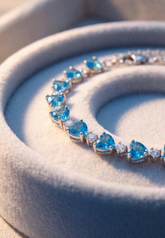 Latelita Asscher Cut Heart Tennis Bracelet Blue Topaz Silver