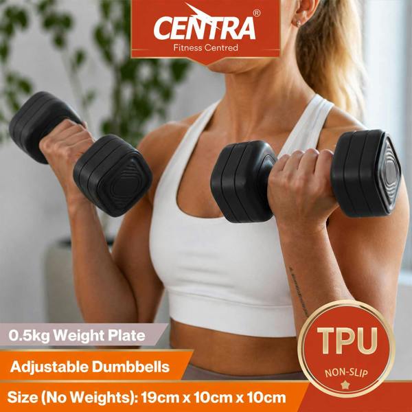 Centra Adjustable Dumbbells Set 2-5Kg Quick Lock TPU Grip for Home Gym Black