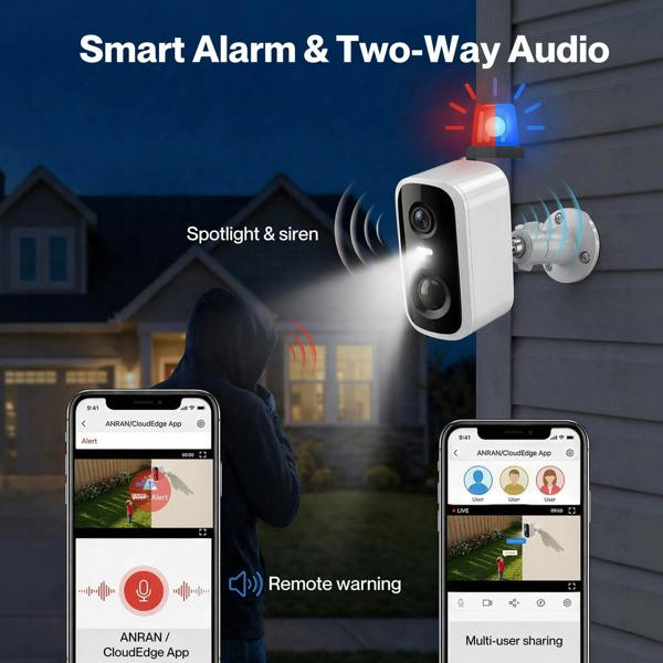 Spector 2K Wireless Security Camera Solar Powered WiFi AI Detection Outdoor PIR