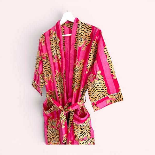 Hayley & Co Pink Tiger Print 100% Cotton Dressing Gown