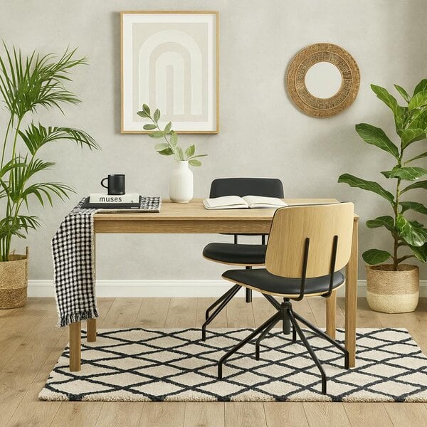 Wyld Haus Set of 2 Nairobi Swivel Dining Chairs Black Veneer and Faux Leather