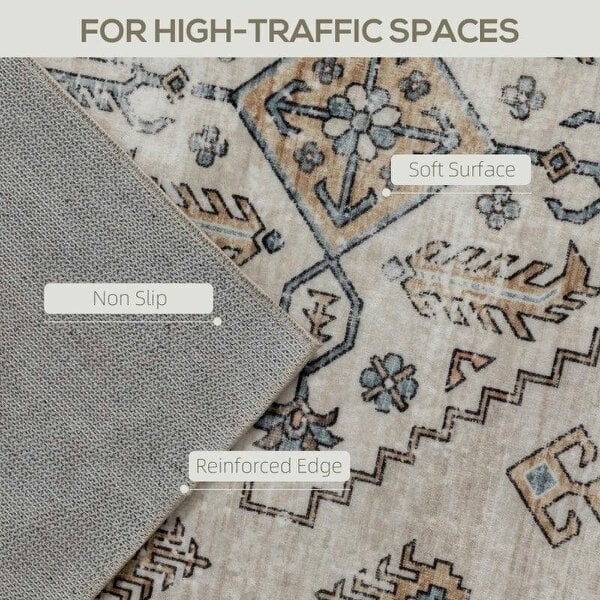 Vintage Area Rug, Non-Slip Washable Rug, Flannel Floor Carpet for Living Room, Bedroom, Dining Room, Home Office, 230 x 160 cm, Beige