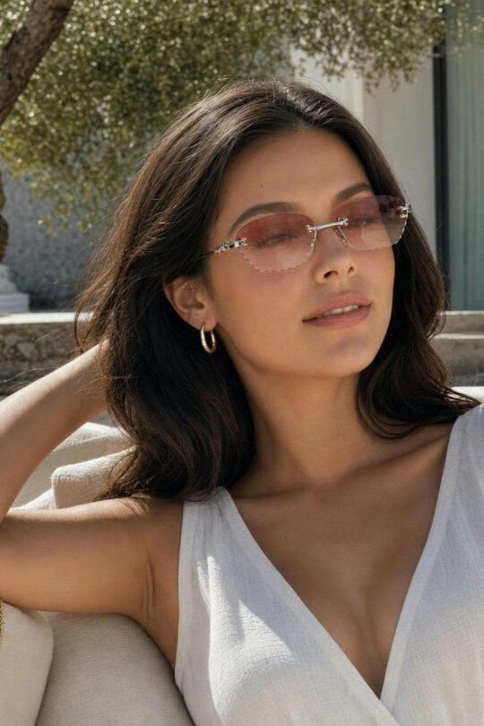 SVNX Cat Eye Rimless Sunglasses In Orange