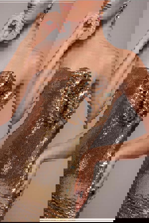 Liquid Sequin Boobtube Midaxi With Corsage - Gold DR4126