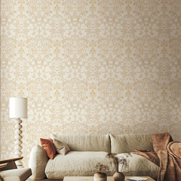 Hoopla Walls Blackthorn Damask - Linen Mix 10m Wallpaper