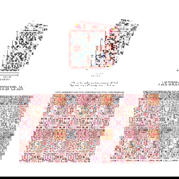 WT1518 - Moroccan Rose Red Mosaic Tile Sticker - 15 cm x 15 cm - 24 pcs