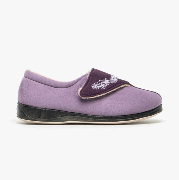 Padders HUG Womens (EE Fit) Touch Fasten Slippers Purple/Lavender