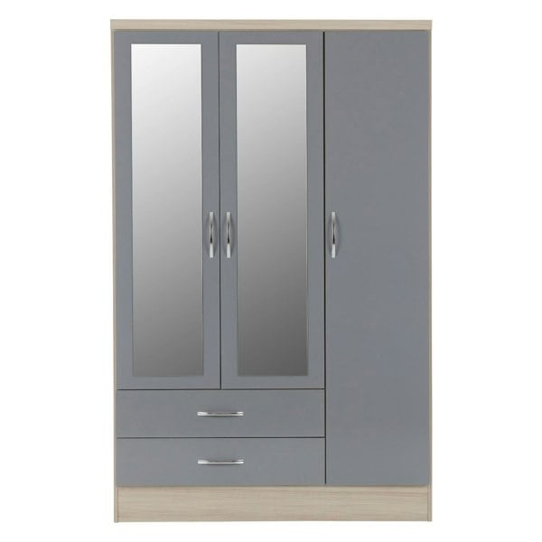 Seconique Nevada 3 Door 2 Drawer Mirrored Wardrobe