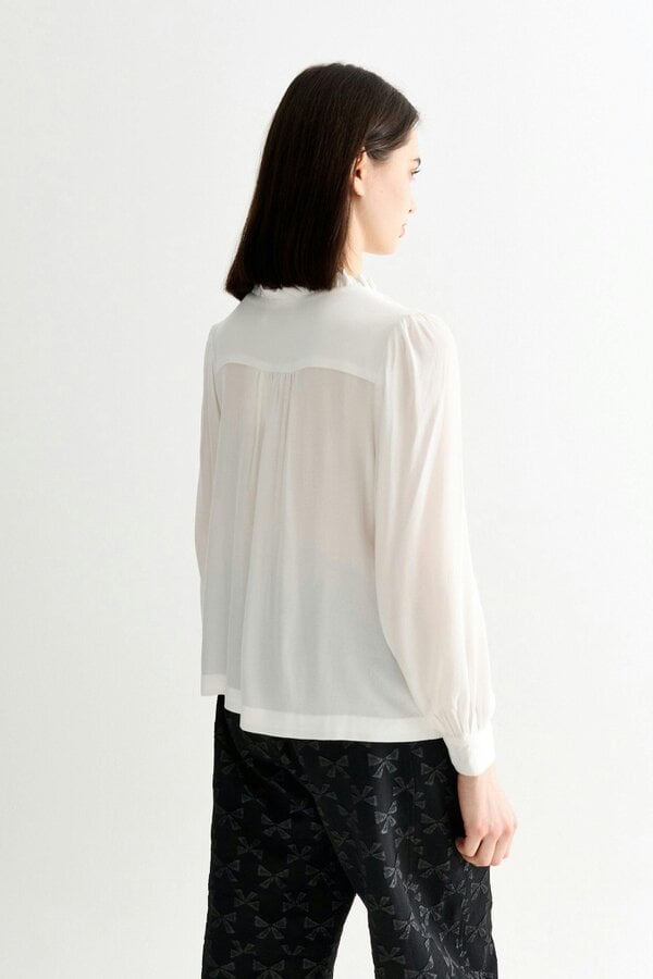 Alegra Moss Crepe Frill V-Neck Blouse