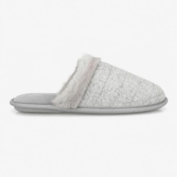 Totes BRUSHED MARL WITH FUR CUFF Mules   in  Grey