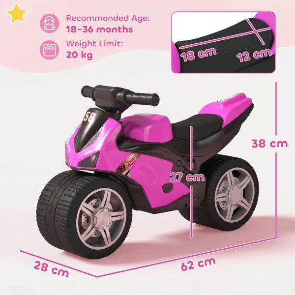 Balance Bike with Music Extra-Wide Wheels Toddler Bike for Boys Girls Pink