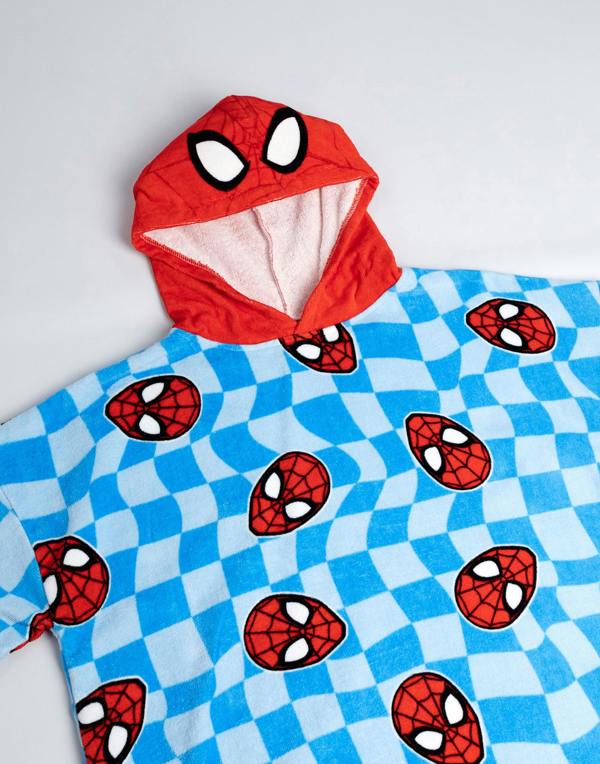 Vanilla Underground Spiderman Boys Blue Character Head Poncho Towel (One Size)