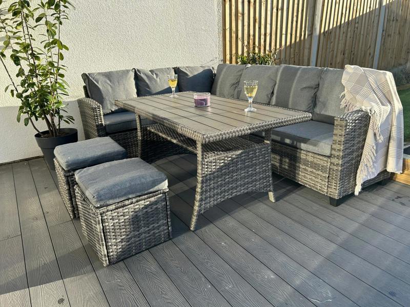 York 8 Seat Mixed Grey Rattan Corner Sofa Dining Set - Madefor.Living