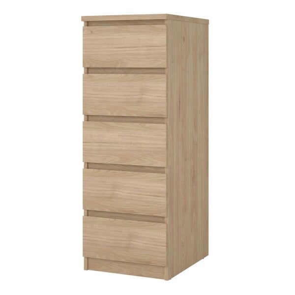 Wyld Haus Budapest Natural Oak Effect Wood Narrow Chest 5 Drawers