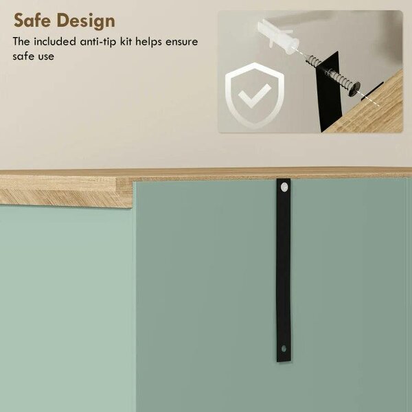 Kitchen Cupboard, 172cm Freestanding Storage Cabinet with Doors and Shelves, Light Green