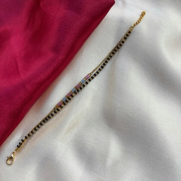The Colourful Aura Two layer Black Beaded Plain Unisex Mangalsutra Bracelet