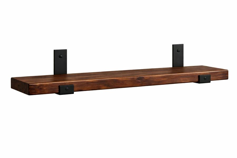 Vintage pine reclaimed scaffold board shelf supplied with black steel brackets