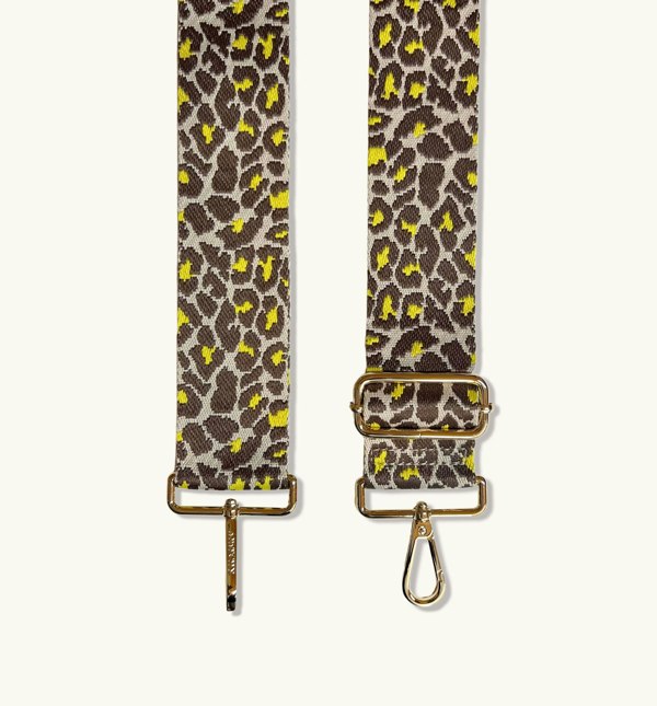 Apatchy London The Tassel Stone Leather Crossbody Bag With Lemon Cheetah Strap