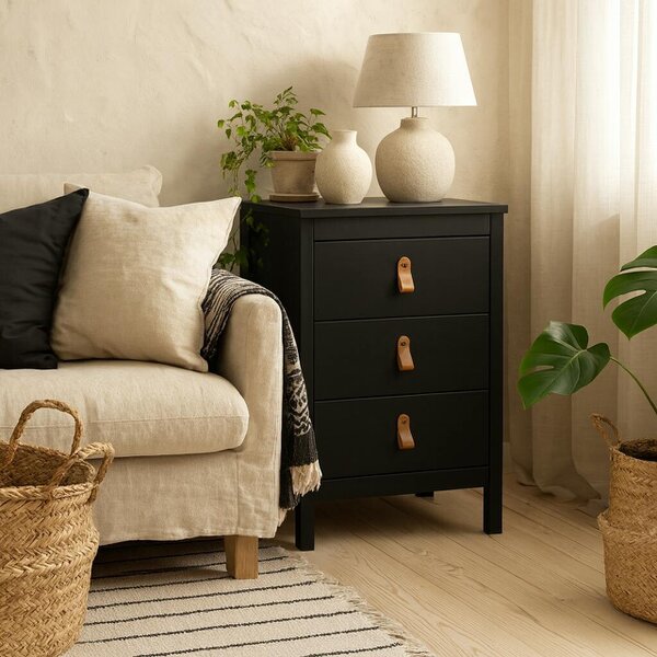 Wyld Haus Wildberry Matt Black Bedside Table 3 Drawers
