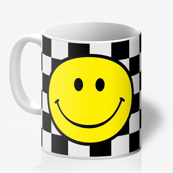 Checkerboard Checkmate Smiley Mug in Liquorice - Love Frankie