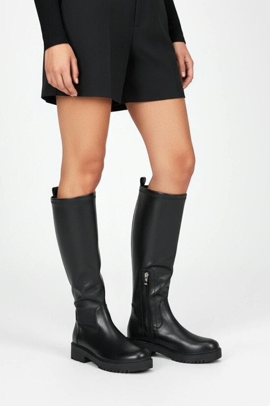 XY LONDON Chunky Sole Knee High Leg Stretch Boots