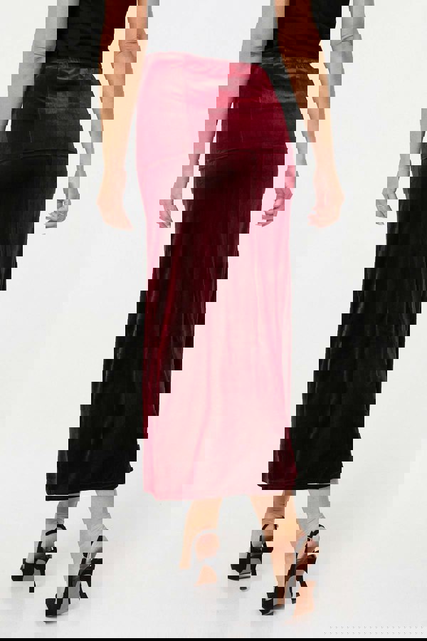 Red | Velour Texture High Waist Midi Skirt
