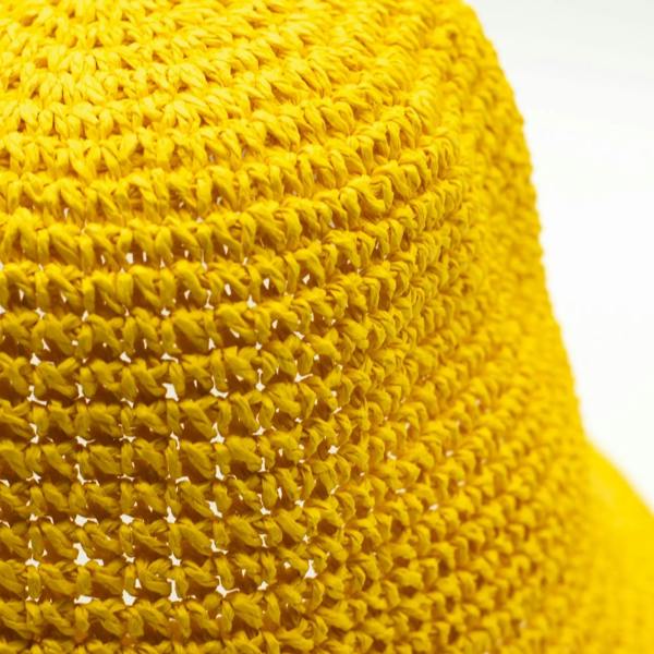 Close-up texture of yellow straw weave on sun hat