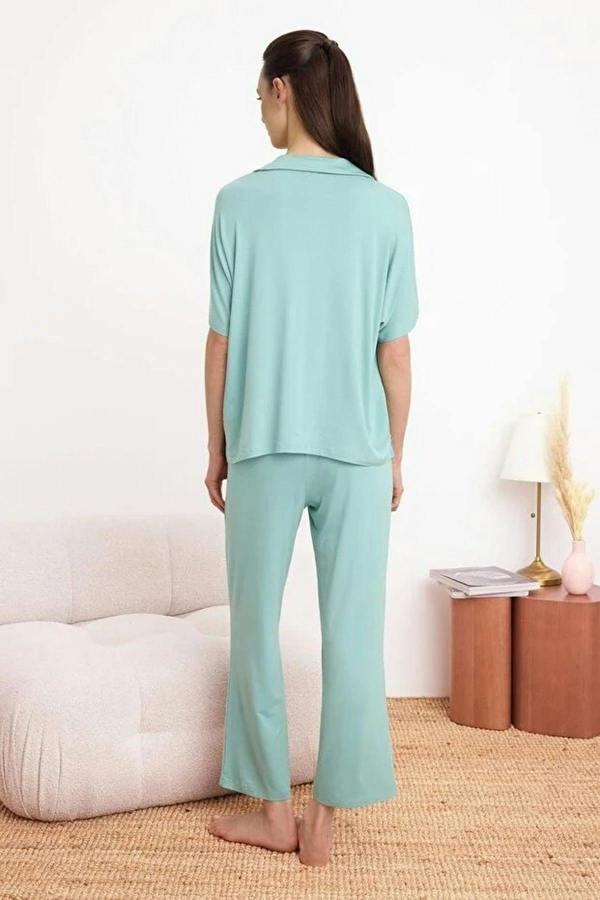 Collar Button-Through Long Sleeve Relaxed Fit Pyjama Set