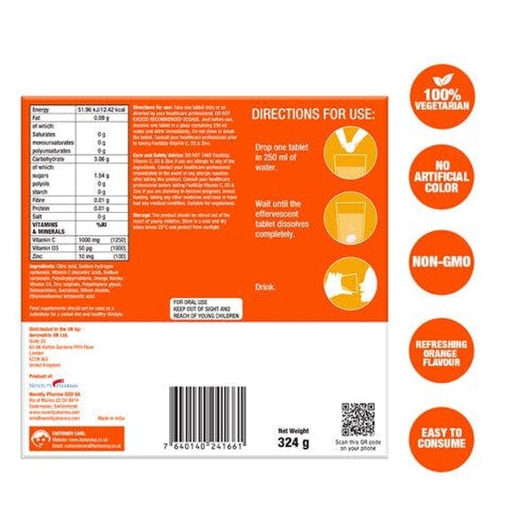 Vitamin C + D3 + Zinc Supplement - 3-in-1 Immune Support | Orange, Pack of 4
