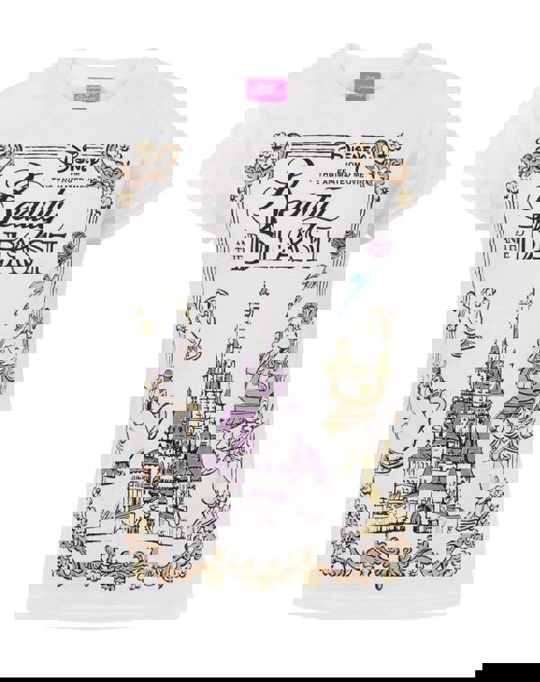 Disney Beauty And The Beast GirlsWhite Short Sleeved T-Shirt