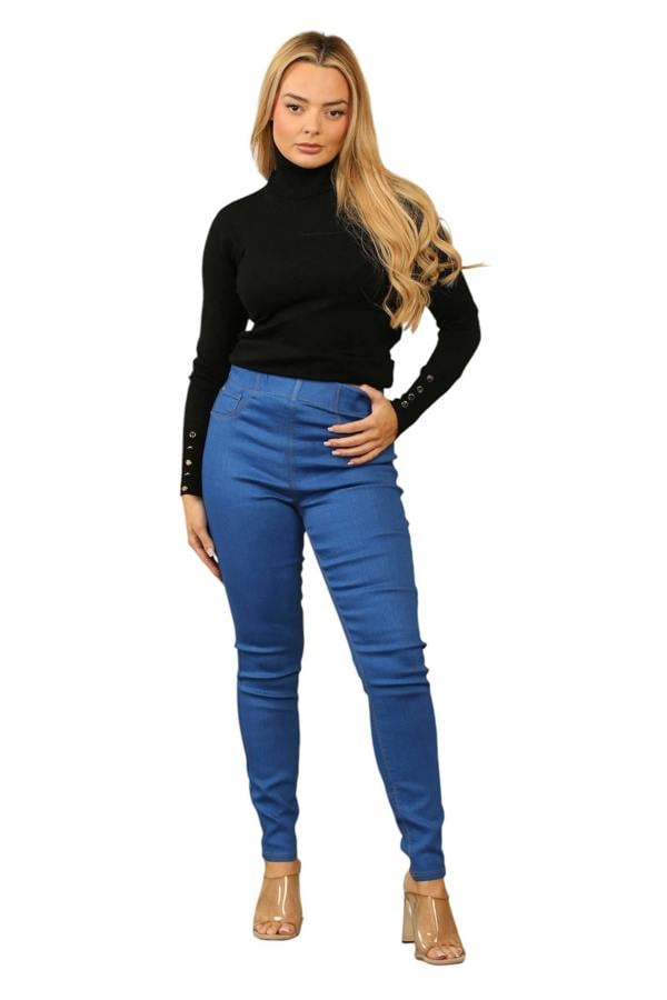 Elaina Fashion Women's High Waisted Skinny Fit Stretch Jeans Denim Jeggings with Elasticated Waist