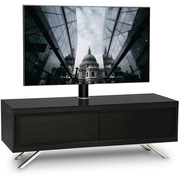MDA Designs TUCANA 1200 HYBRID Black TV Cabinet BeamThru Remote-Friendly Doors up to 60" Flat Screen TVs with Mounting Arm