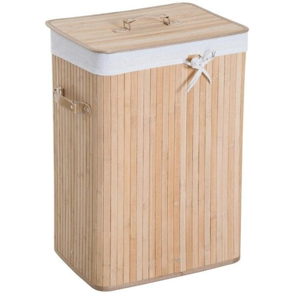 70L Collapsible Bamboo Laundry Hamper Organizer Clothes Washing Basket Bin Storage Box w/ Lid Removable Lining