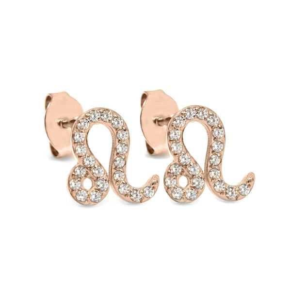 Say It With Leo Earrings with CZ Stones - Rose Gold Plated