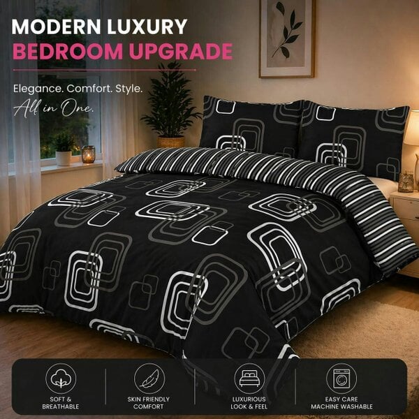 Night Zone Blake Geometric Printed Polycotton Duvet Cover Set – Modern Easy Care Bedding