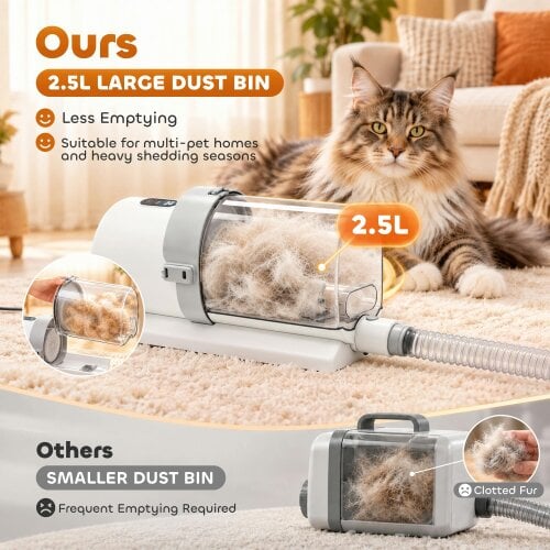 PawHut Dog Grooming Kit with 10Kpa Vacuum, 2.5L Dog Vacuum Groomer & Clipper
