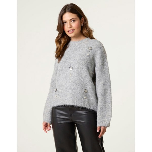 Blue Vanilla Flower Embellished Jumper