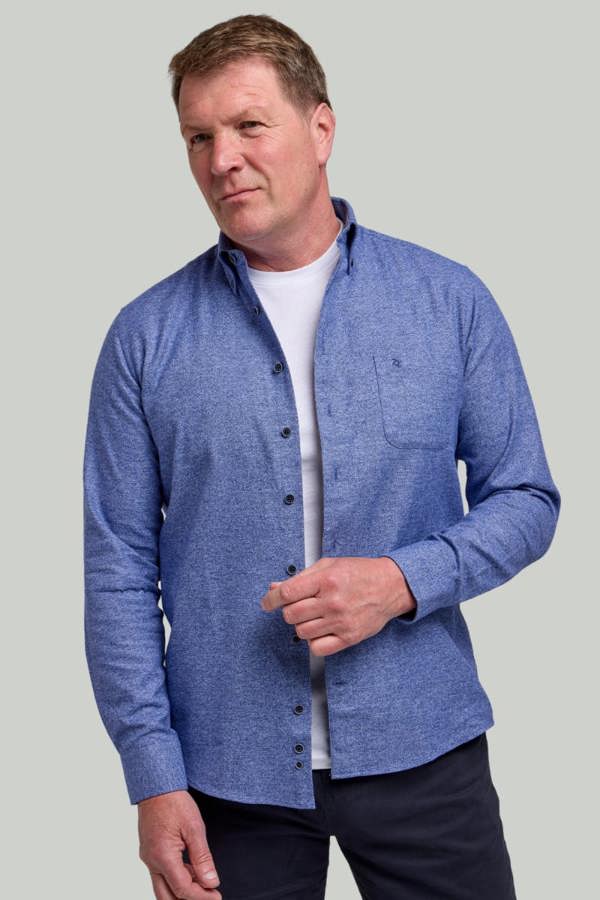 Navy Brushed Cotton Button-Down Collar Casual Shirt