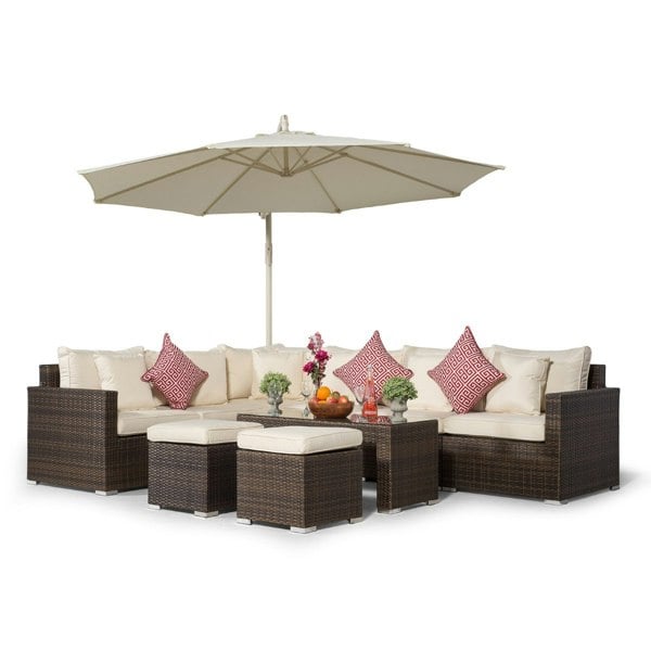 Giardino Havana 6 Seat Rattan Corner Sofa Set with Coffee Table and 2 Stools